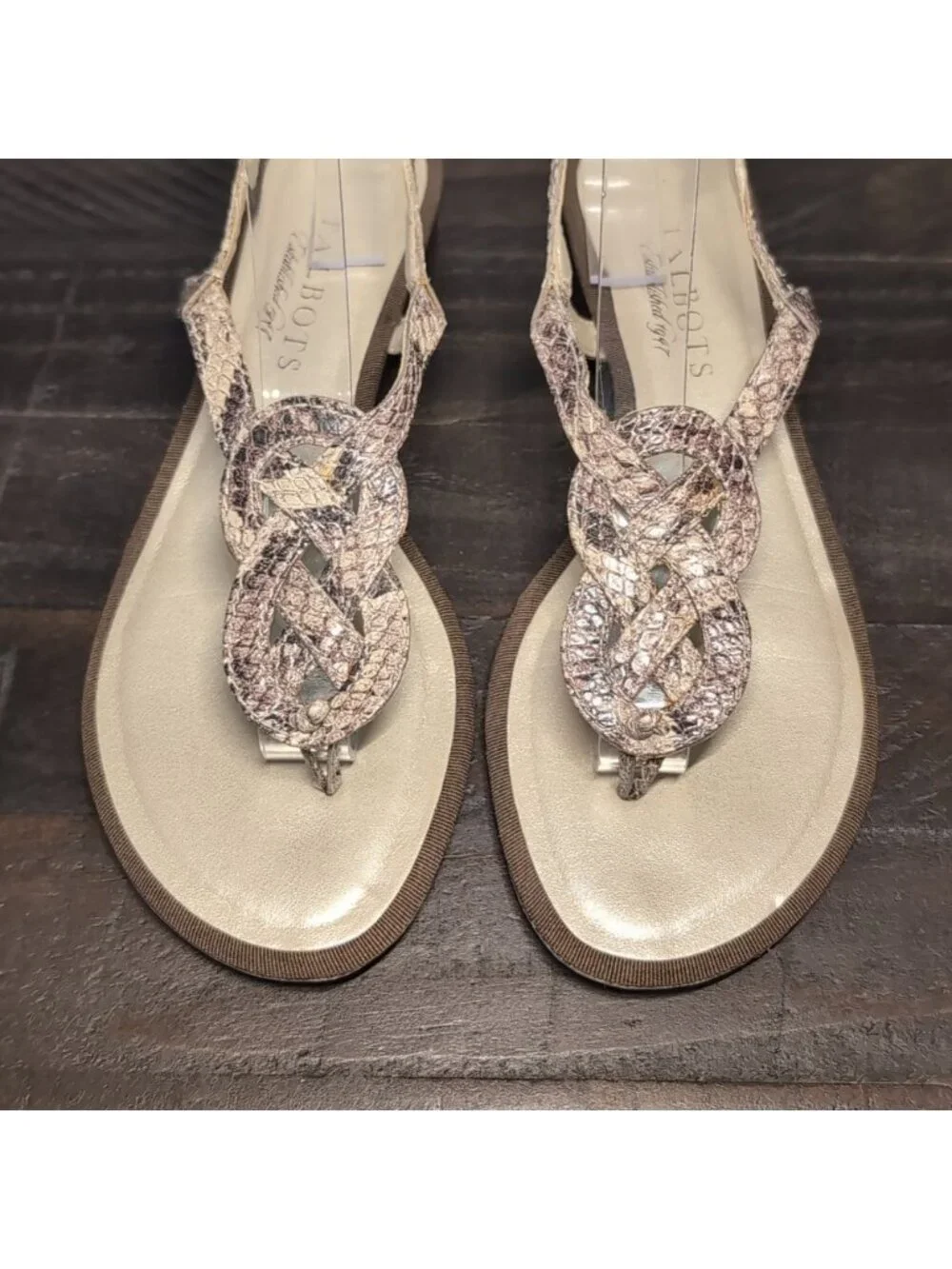 Talbots Snakeskin Leather T-Strap Wedge Sandals 6B Brazil Slingback Celtic